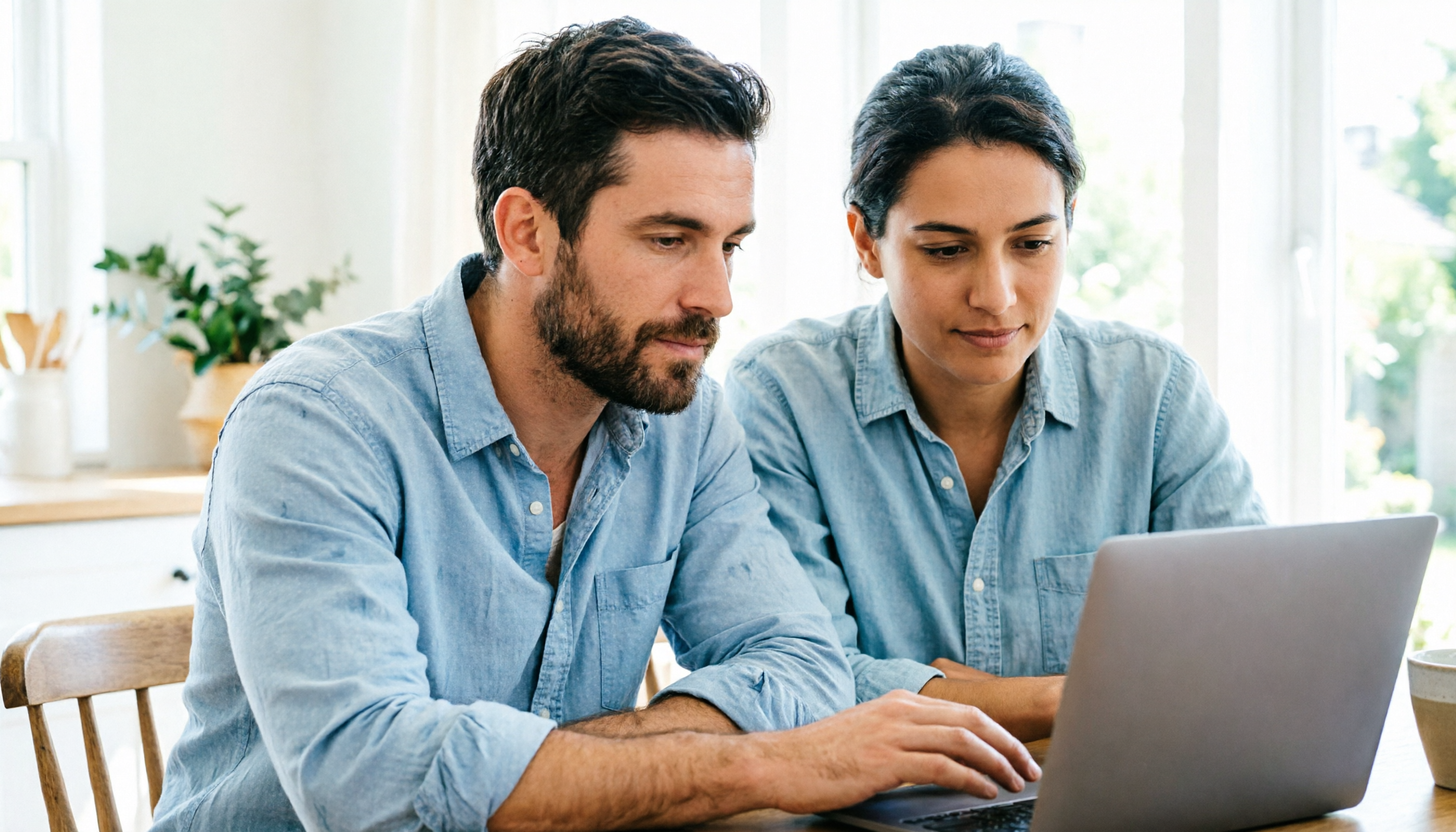 Couple reviewing their case information together at home